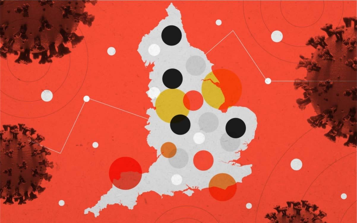 An illustration representing coronavirus variants entering the UK - Telegraph