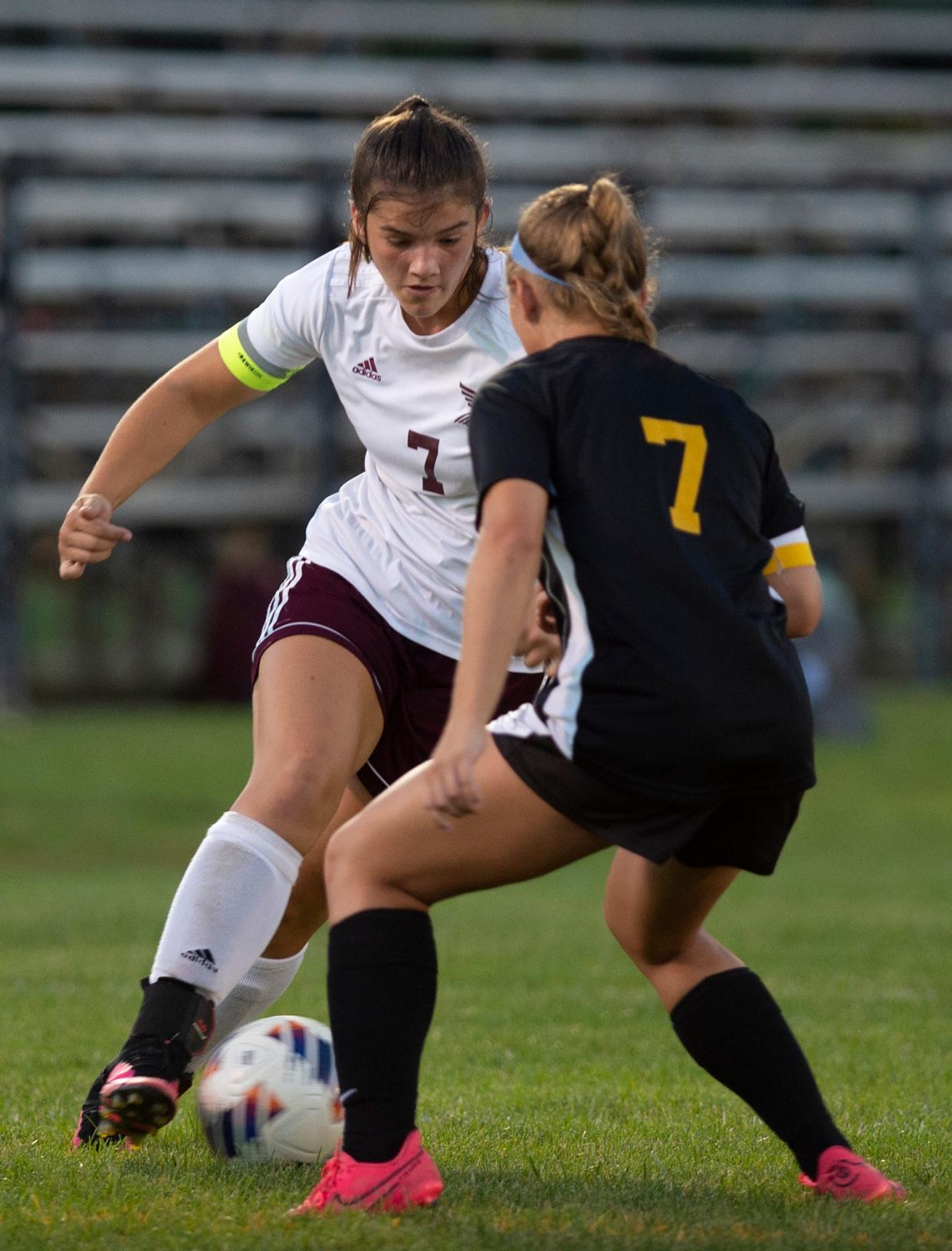 Waterloo junior Kaira English, pictured earlier this season against Garfield, struck twice to lift her team to a critical 2-1 victory over Champion Wednesday evening.