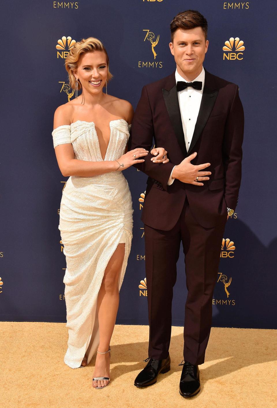 Scarlett Johansson and Colin Jost at the 70th Emmy Awards - Arrivals