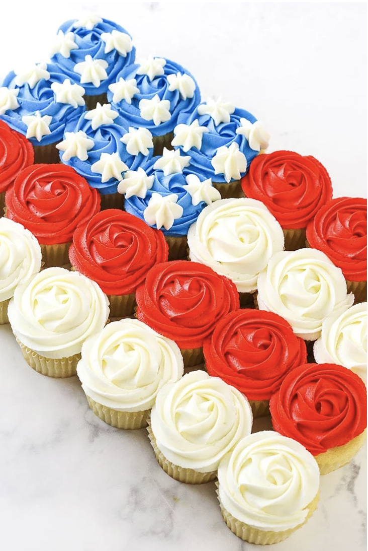 <p>A classic <a href="https://www.goodhousekeeping.com/holidays/g32446340/fourth-of-july-cake-ideas/" rel="nofollow noopener" target="_blank" data-ylk="slk:4th of July cake;elm:context_link;itc:0;sec:content-canvas" class="link ">4th of July cake</a> is great, but turning it into cupcakes make it easier to share!</p><p><em><a href="https://www.lifeloveandsugar.com/american-flag-cupcake-cake/" rel="nofollow noopener" target="_blank" data-ylk="slk:Get the recipe from Life, Love & Sugar »;elm:context_link;itc:0;sec:content-canvas" class="link ">Get the recipe from Life, Love & Sugar »</a></em></p>