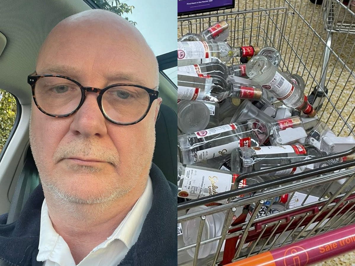 Mike Ockelford, 59, grabbed dozens of Russian made vodka bottles. (SWNS)