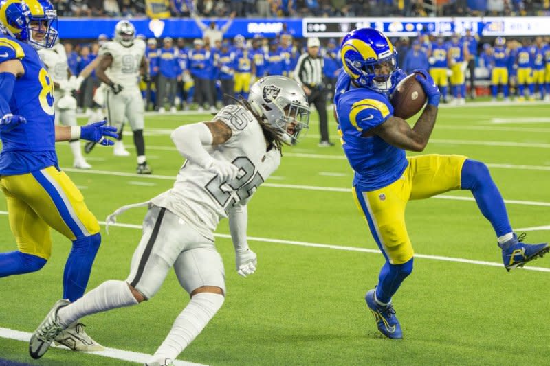 Los Angeles Rams running back Cam Akers (R) totaled 29 yards from scrimmage and a score on 22 touches in Week 1, but was inactive in Week 2. File Photo by Mike Goulding/UPI