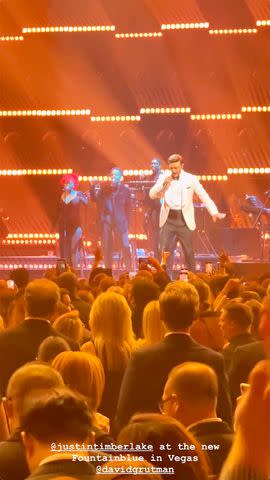 <p>Kim Kardashian/Instagram</p> Justin Timberlake performing, as shown in Kim Kardashian's Instagram Story