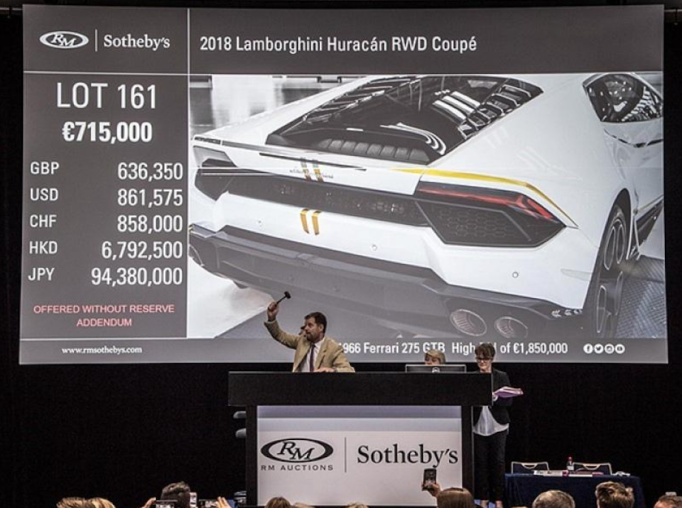 <strong>這輛 Lamborghini Huracan RWD Coupe 最終以 71.5 萬歐元（約 2545 萬元台幣）拍出，比預期金額高出 2 倍。</strong>