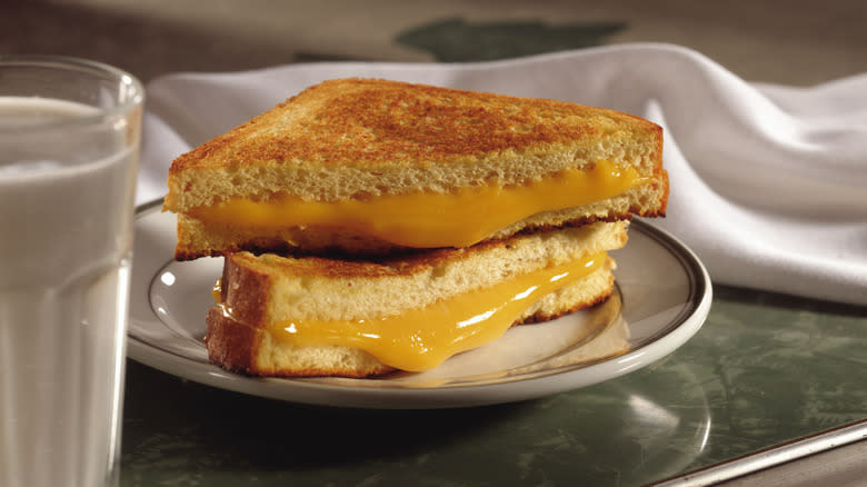 grilled cheese sandwich and milk