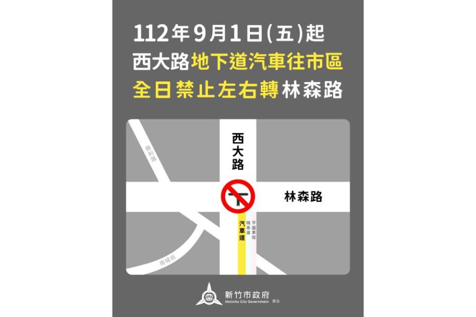 試辦成效良好！新竹9/1起西大路地下道全日汽車禁止左右轉林森路 289