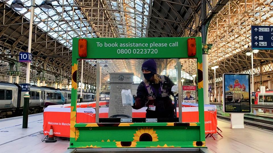 An assistance buggy being cleaned at Manchester Piccadilly station (Network Rail/PA) (PA Media)