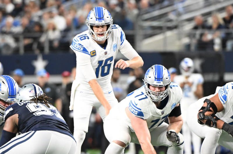 Detroit Lions quarterback Jared Goff will attempt to win the second NFC title of his career when he faces the San Francisco 49ers on Sunday in Santa Clara, Calif. File Photo by Ian Halperin/UPI