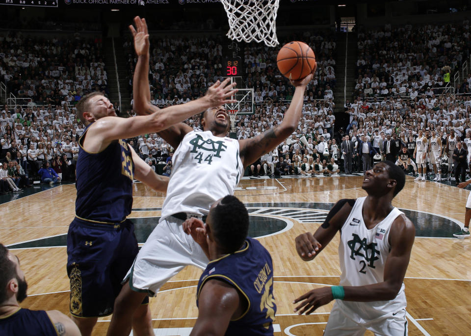 Michigan State built a 20-point halftime lead against Notre Dame in a top-five clash in East Lansing. (AP)