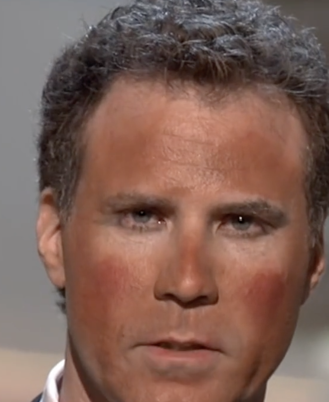 Closeup of Will Ferrell's face with makeup