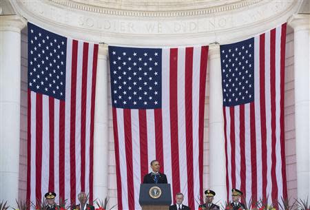 U.S. President Barack Obama speaks during Memorial Day ceremonies at Arlington National Cemetery in Virginia May 26, 2014. REUTERS/Joshua Roberts