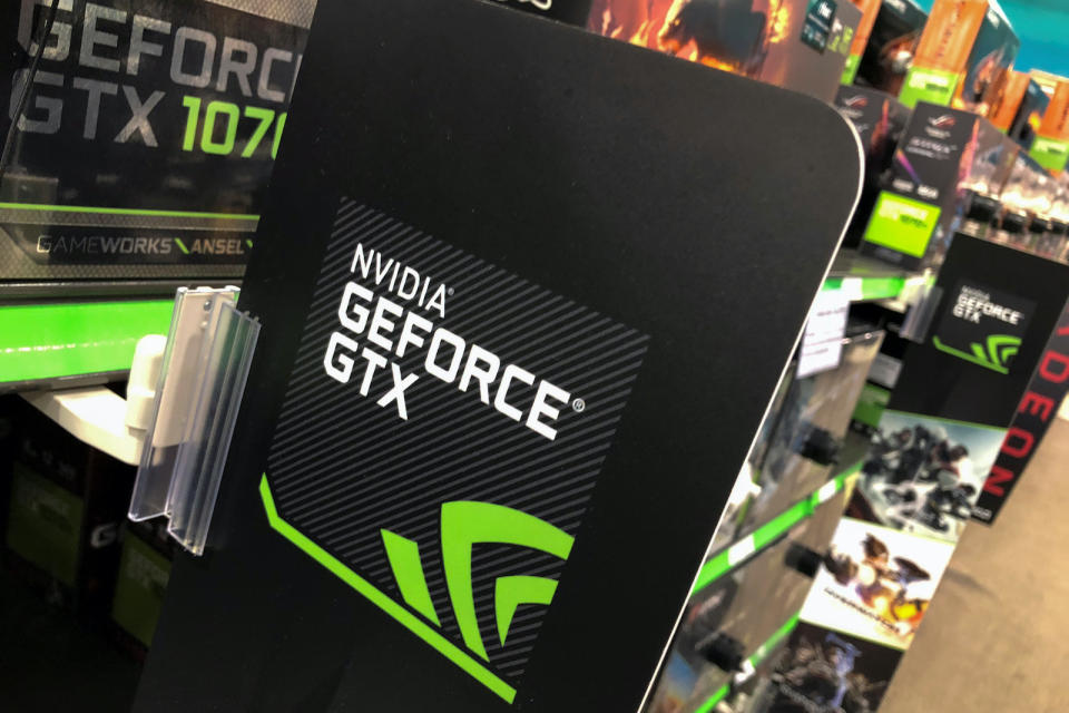 NVIDIA computer graphic cards are shown for sale at a retail store in San Marcos, California, U.S. August 14, 2018.        REUTERS/Mike Blake - RC1F145D53E0