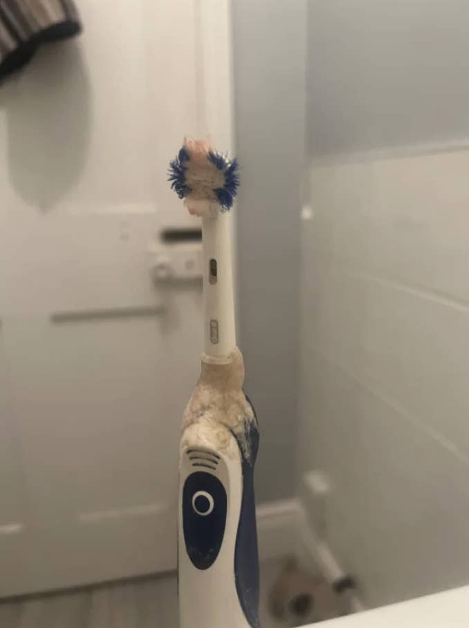 A dirty, frayed electric toothbrush
