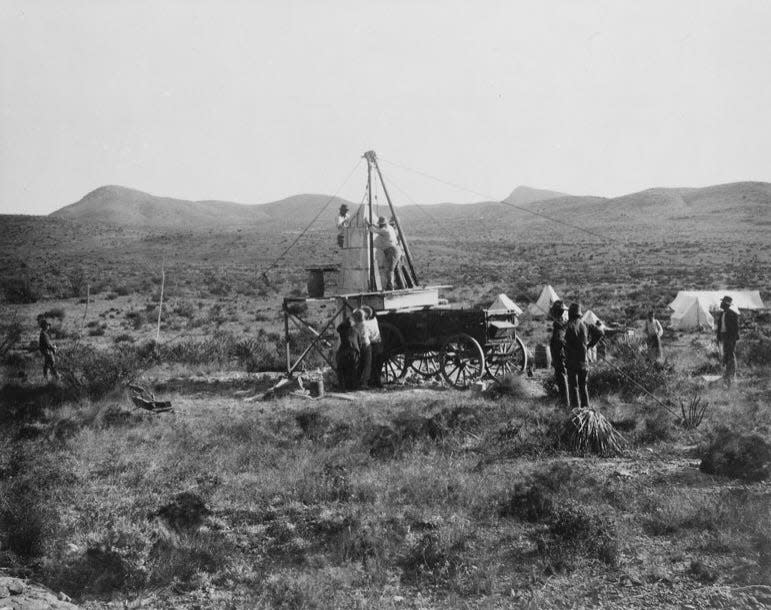 One of the monuments planted on the border of Mexico and the United States after the Treaty of Guadalupe Hidalgo. This image is now on display at the Bob Bullock Texas State History Museum.