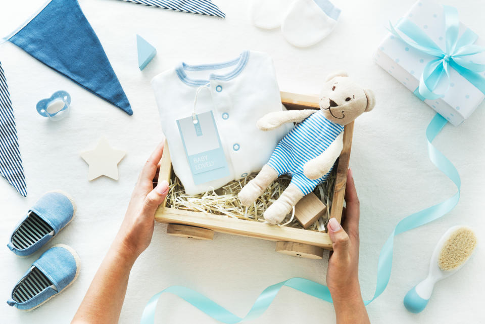 25 Gifts for a "Baby Shower in a Box" Delivery Package