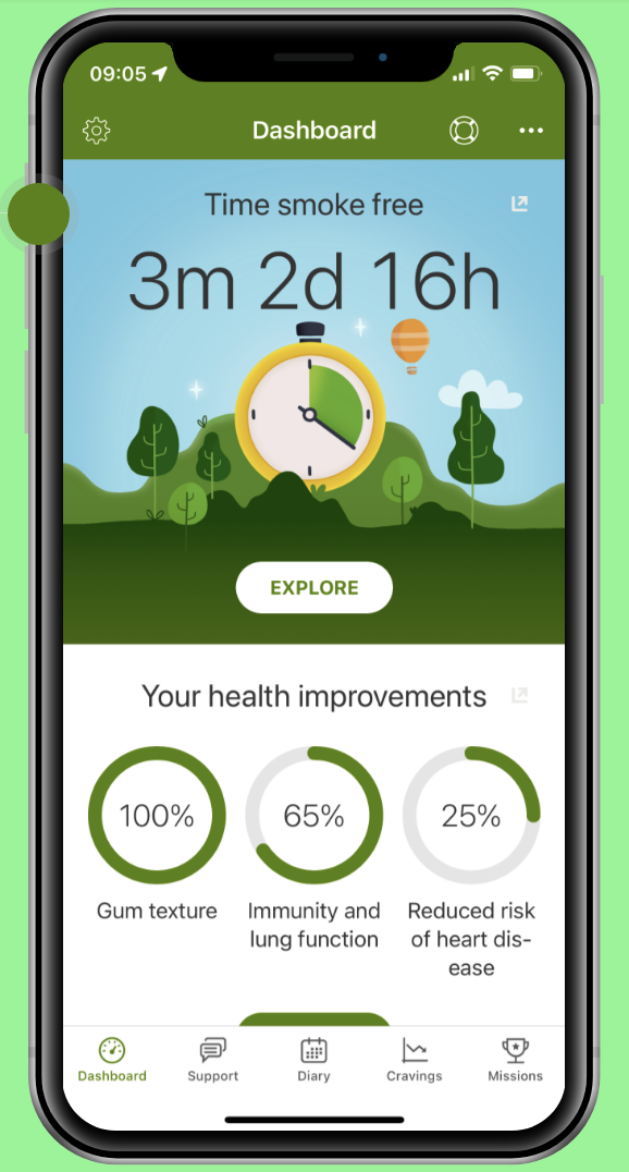 The Smoke Free app interface