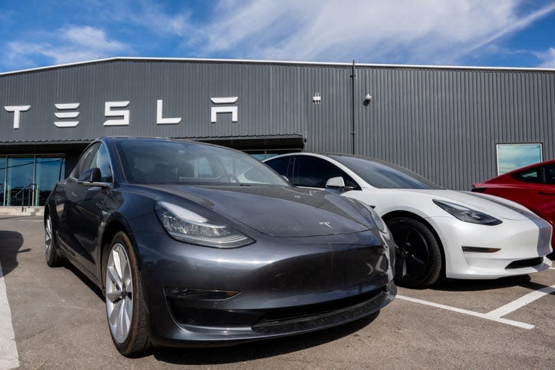  Tesla cars are seen on a lot at a Tesla dealership on January 03, 2023 in Austin, Texas. 