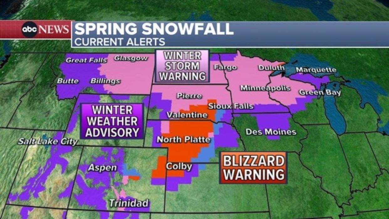 PHOTO: Winter alerts currently stretch across 14 states from Montana to Michigan, spanning a distance of nearly 1,400 miles. (ABC News)