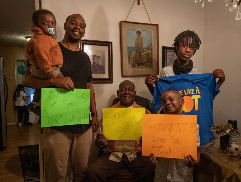 Broadway star NaTasha Yvette Williams' father, David Williams (center), held a party for her Tony Awards appearance on Sunday, June 11, 2023, at his home in the Baywood area east of Fayetteville. Pictured with David Williams are NaTasha's brother, Priamos V. Williams and Priamos' sons Mason (the baby), 6-year-old Priamos A. Williams and 14-year-old Craig Williams.