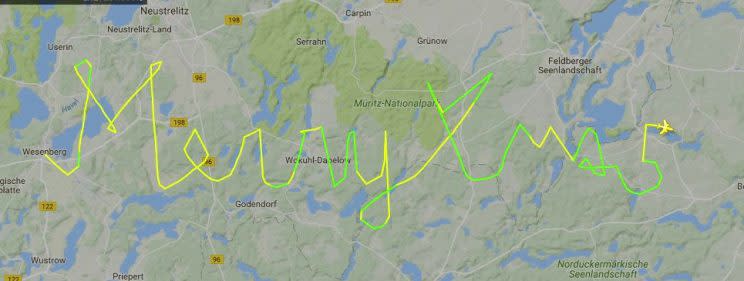A pilot in Germany spelled out the words Merry Xmas as part of his flight plan