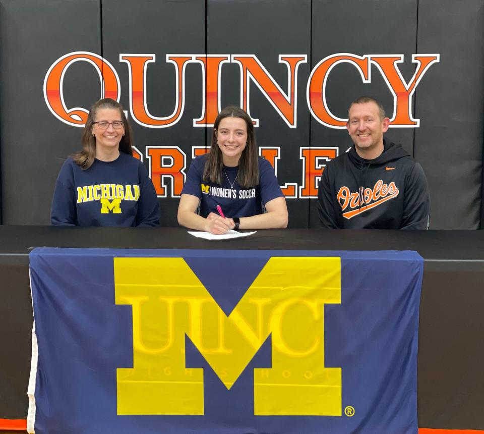 Quincy's Abigail Harmon recently signed her letter of intent to play soccer at the University of Michigan-Dearborn