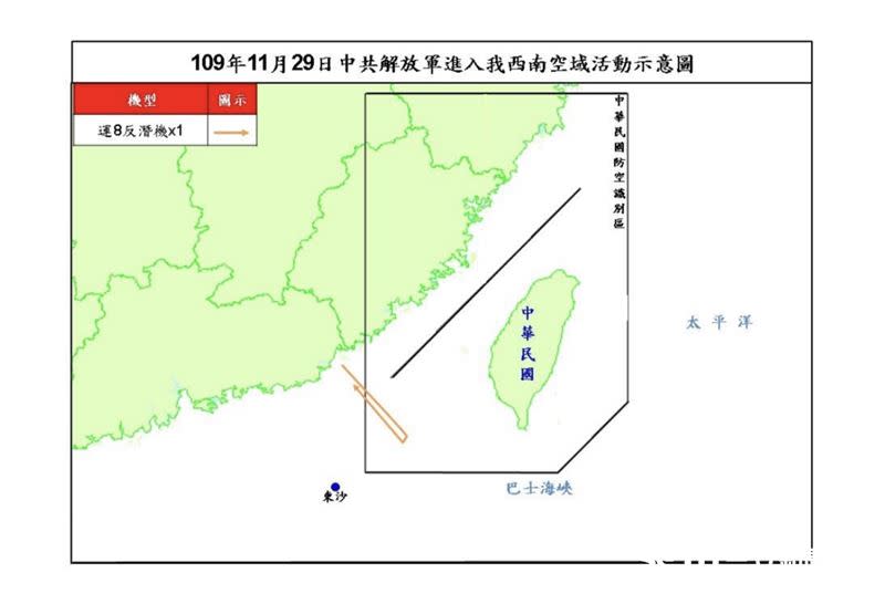 國防部證實，中共一架運8反潛機在晚間侵擾我西南空域。（圖／國防部提供）