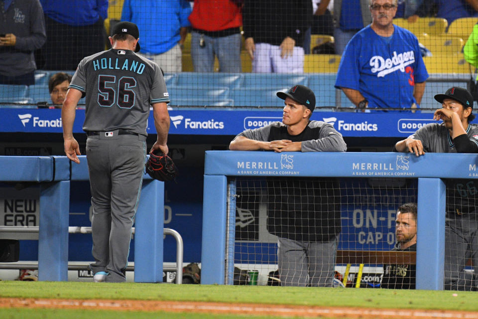 Closer Greg Holland walked four straight batters and gave away the Diamondbacks' lead in the bottom of the ninth against the Dodgers, which is not what a closer is supposed to do. (Photo by Brian Rothmuller/Icon Sportswire via Getty Images)