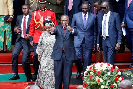 Kenya's President Uhuru Kenyatta attends the country's Mashujaa Day (Heroes' Day) celebrations at the Uhuru park in Nairobi, Kenya, October 20, 2017. REUTERS/Baz Ratner