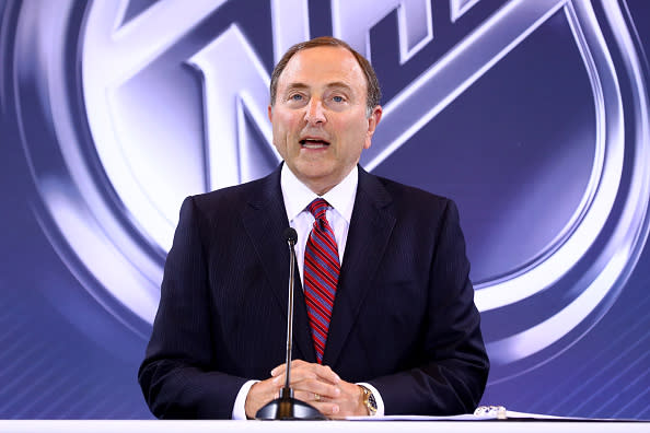 LAS VEGAS, NV - JUNE 22: Commissioner Gary Bettman of the National Hockey League addresses the media during the Board Of Governors Press Conference prior to the 2016 NHL Awards at Encore Las Vegas on June 22, 2016 in Las Vegas, Nevada. (Photo by Bruce Bennett/Getty Images)