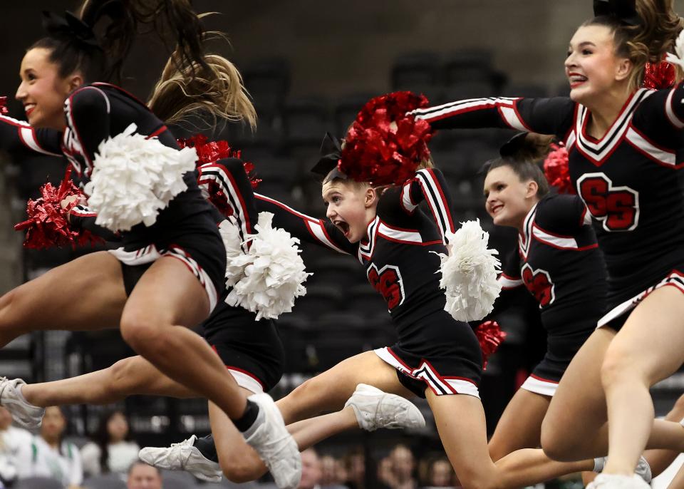 South Sevier High School competes in the dance category at the Competitive Cheer Tournament at the UCCU Center at Utah Valley University in Orem on Thursday, Jan. 25, 2023. | Laura Seitz, Deseret News