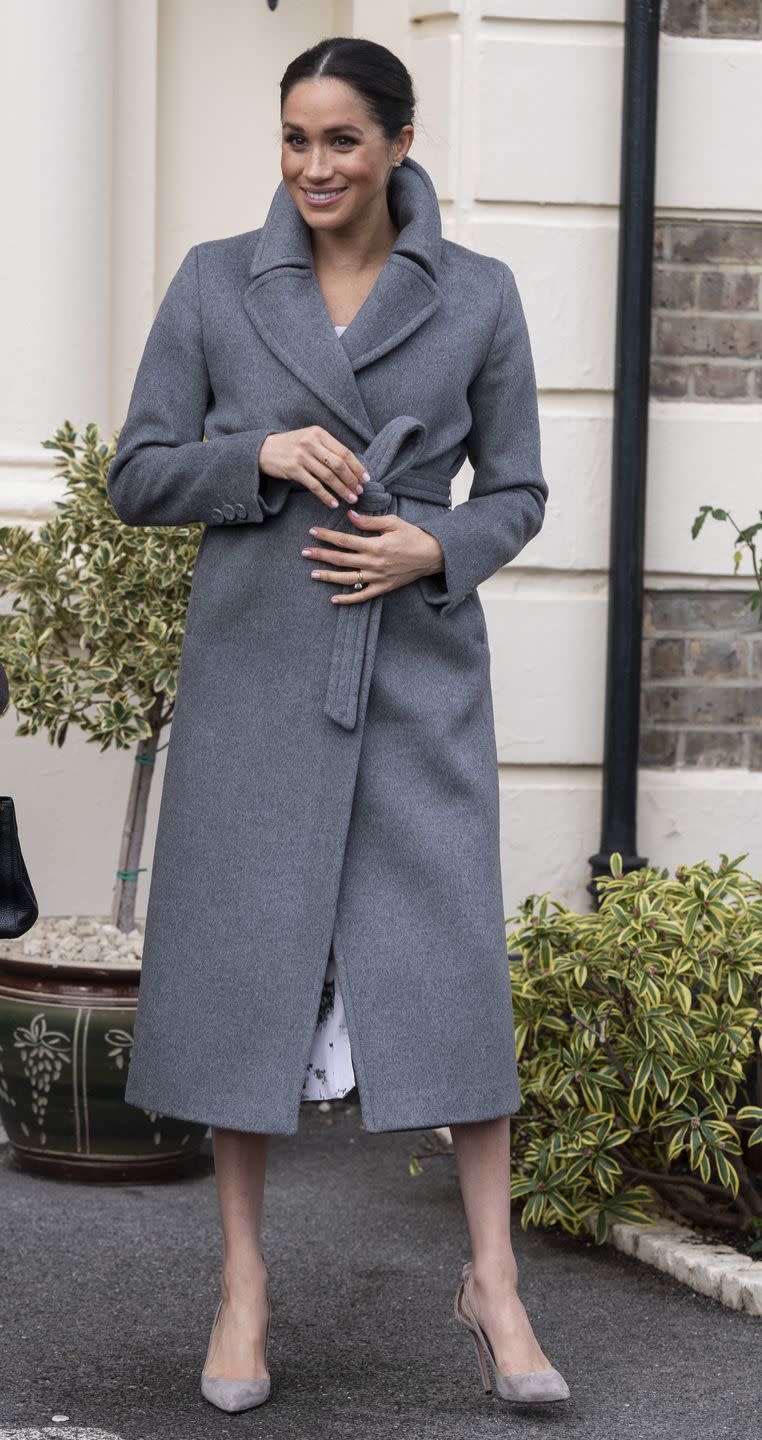 <p>For one of her last appearances as a working royal, the Duchess of Sussex chose a charcoal Soia & Kyo Adelaida coat. </p>