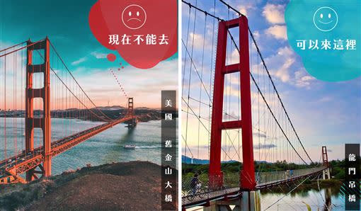 美國舊金山大橋與龍門吊橋。（圖／翻攝畫面）