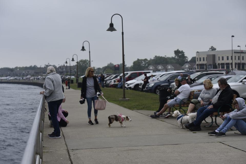 People waiting at Thomas Edison Park for the Air National Guard to fly over the Blue Water Bridge on June 27, 2023.