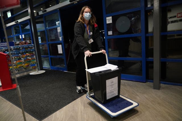 Ballot boxes arrive for the count of votes in the Chesham and Amersham by-election at Chesham Leisure Centre