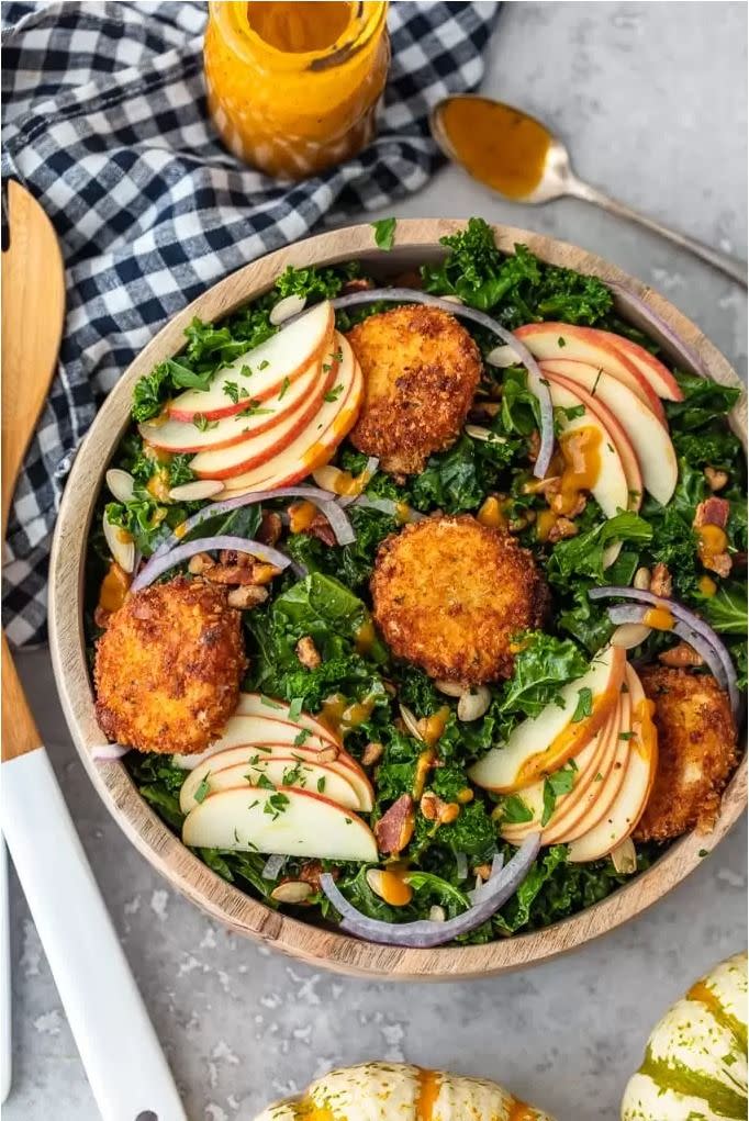 Kale Salad With Apples and Fried Goat Cheese