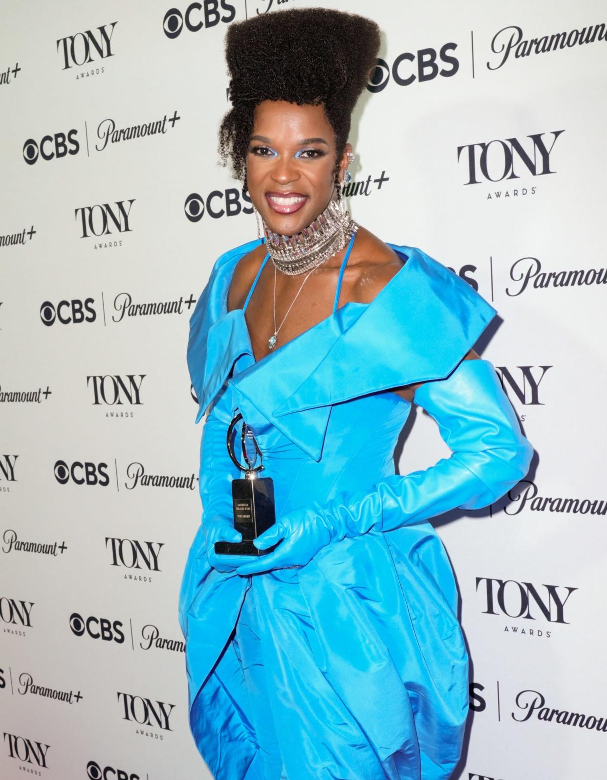 J. Harrison Ghee poses with the award for best performance by an actor in a leading role in a musical for "Some Like It Hot."