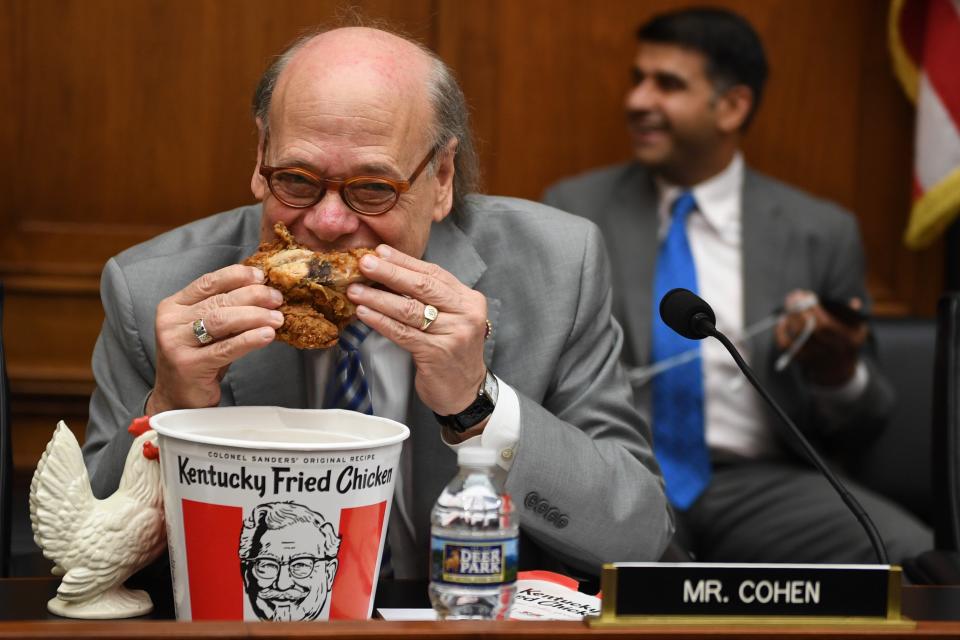 Rep. Steve Cohen, D-Tenn., eats chicken as during a hearing before the House Judiciary Committee on Capitol Hill in Washington, D.C., on Thursday. (Jim Watson/AFP/Getty Images)