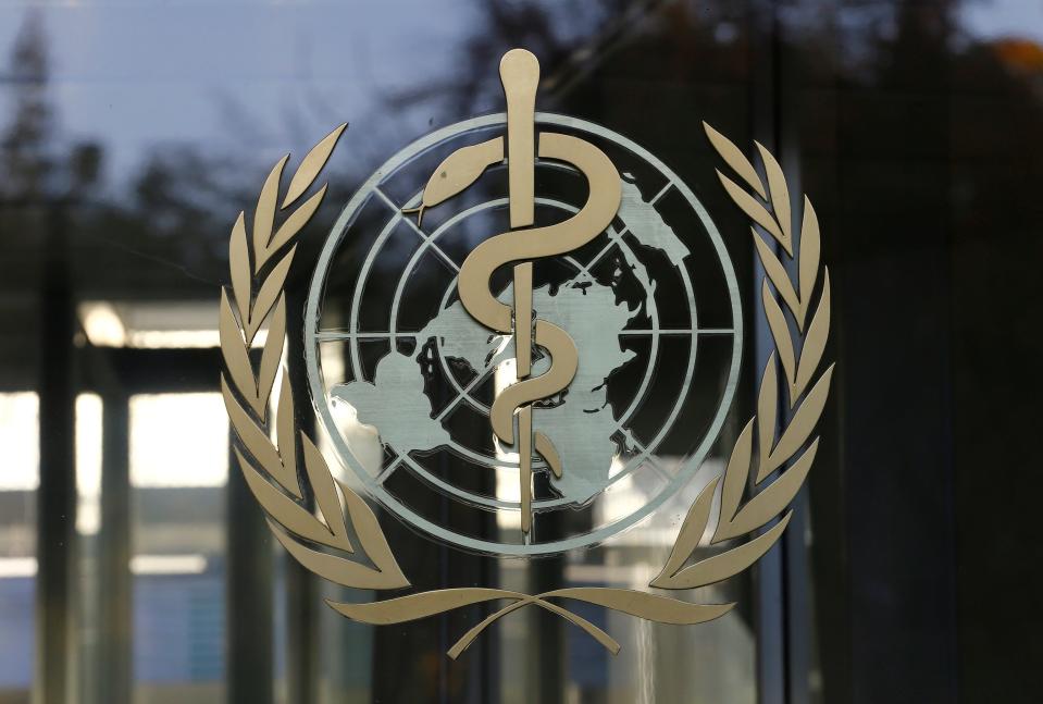 FILE PHOTO: A logo is pictured on the World Health Organization (WHO) headquarters in Geneva, Switzerland, November 22, 2017.  REUTERS/Denis Balibouse