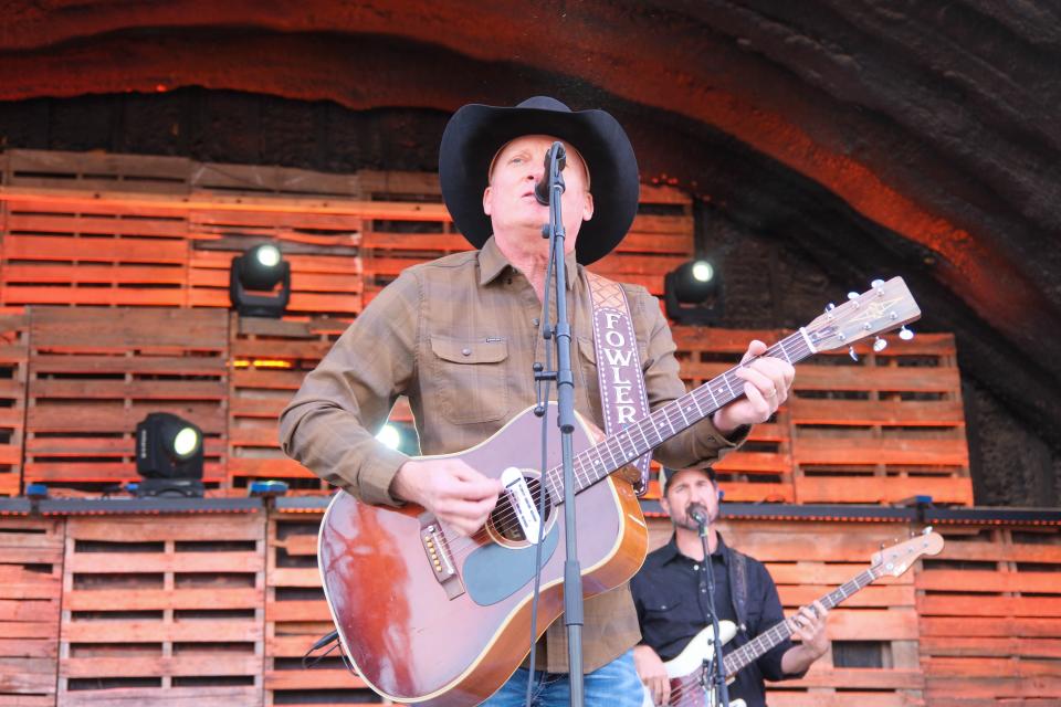 Kevin Fowler sings for the crowd Sunday at the Panhandle Boys: West Texas Relief Concert at the Starlight Ranch in Amarillo.