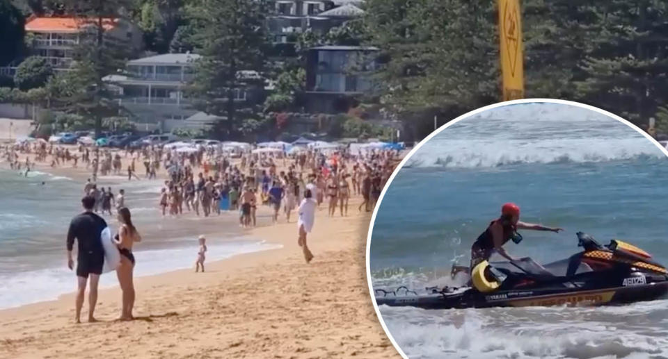 The beach was packed on Tuesday when it was shut after the shark sighting. Source: Nine News 