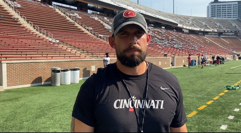 Nic Cardwell is UC's offensive line coach who held the same job at Louisville under Scott Satterfield and also has Appalachian State ties. UC's entire starting line from 2023 is back for 2024 in the Big 12.