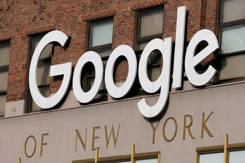 FILE PHOTO: FILE PHOTO: A logo is seen on the New York Google offices in New York City