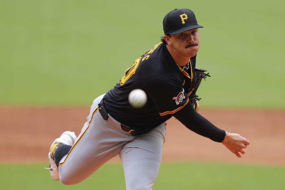 ATLANTA, GEORGIA - JUNE 29: Paul Skenes #30 of the Pittsburgh Pirates pitches during the first inning against the Atlanta Braves at Truist Park on June 29, 2024 in Atlanta, Georgia. (Photo by Todd Kirkland/Getty Images)