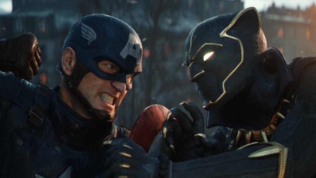  Marvel 1943: Rise of Hydra trailer still - Captain America and Black Panther face to face, about to fight. 