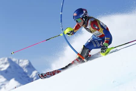 Alpine Skiing - FIS Alpine Skiing World Championships - Women's Slalom - St. Moritz, Switzerland - 18/2/17 - Mikaela Shiffrin of the USA in action. REUTERS/Ruben Sprich TPX IMAGES OF THE DAY