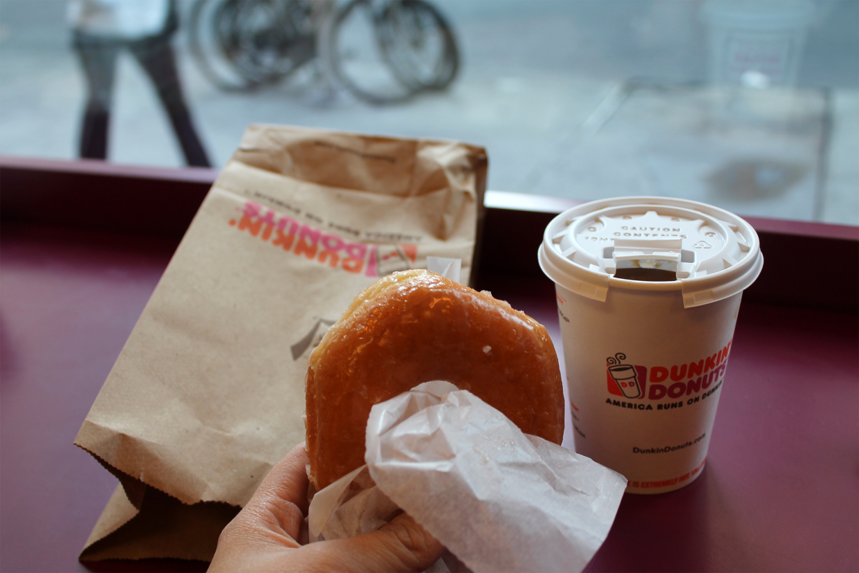 Dunkin' Donuts coffee and doughnut