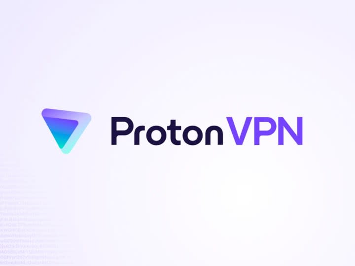 The ProtonVPN logo against a digital purple and white background.
