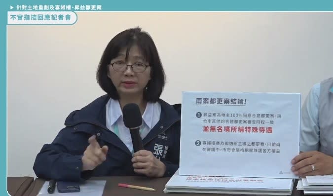 新竹市府秘書長張治祥20日在記者會上回應都更案圖利廠商等質疑。   圖：新竹市政府臉書