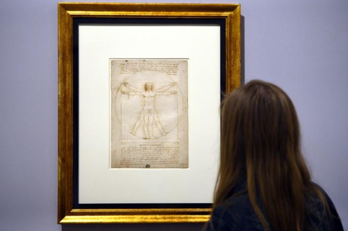 The Vitruvian Man drawing will travel to the exhibition despite fears over its fragility (AFP Photo/Gabriel BOUYS)