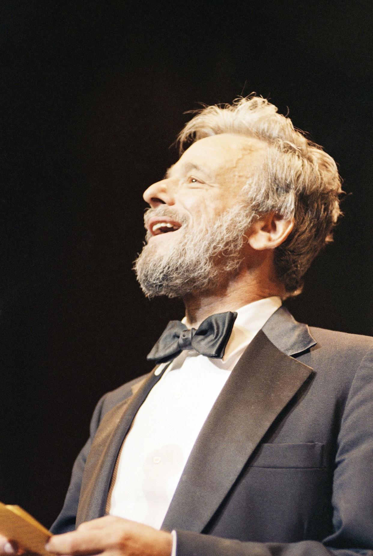 Stephen Sondheim at the Avery Fisher hall in Lincoln Center on Sept. 7, 1985, during the finale and curtain call of "Follies."